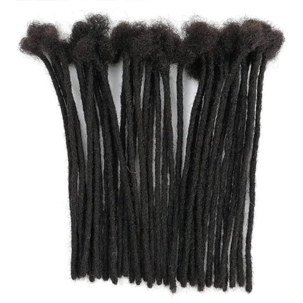 14” Natural Black Dreadlock Extensions Human Hair 0.6 cm 30 Strands #RB7